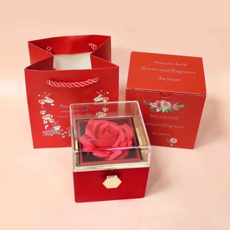 Caja regalo giratoria con rosa